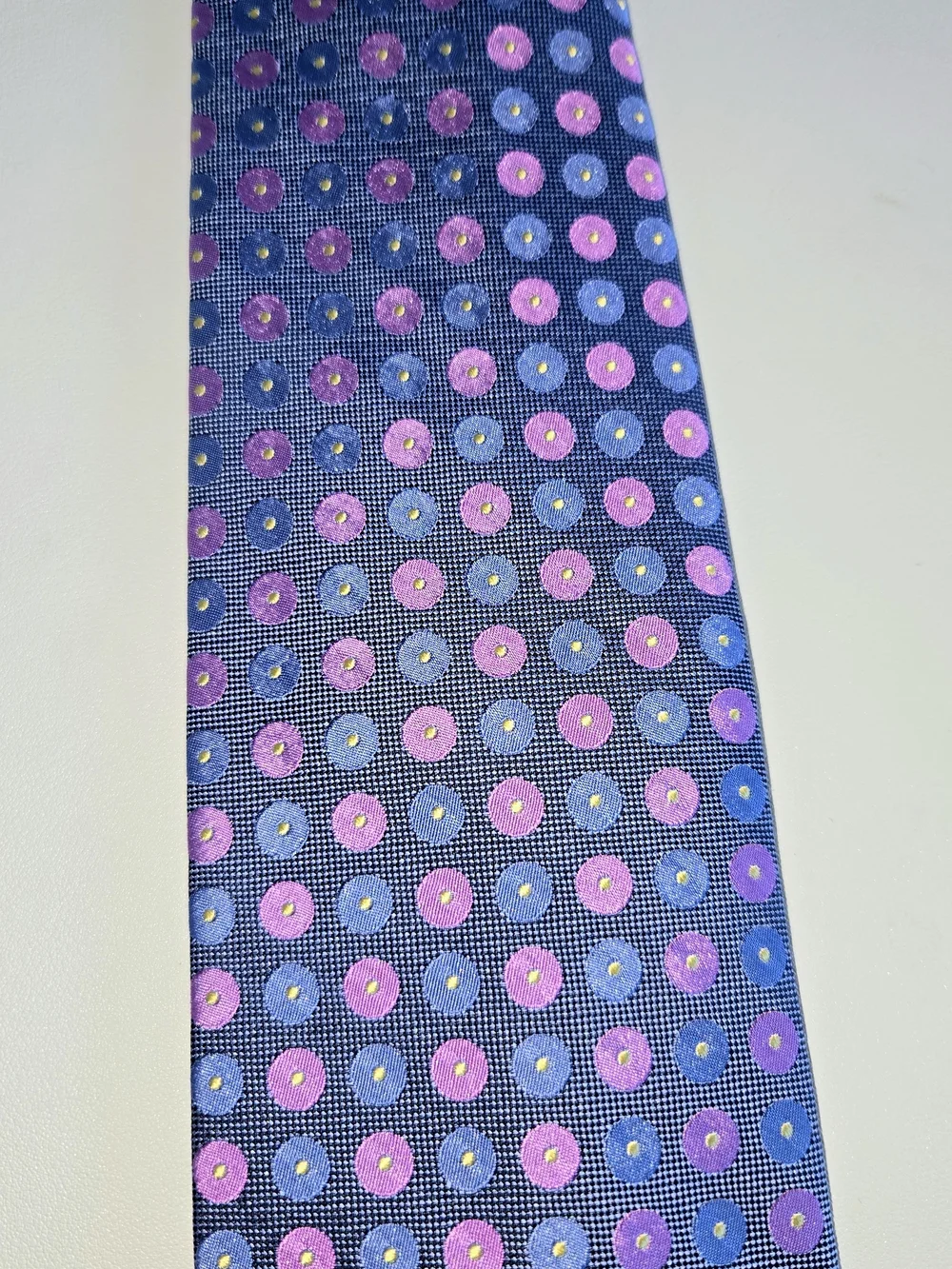 DIOR 100% Italian Silk -  Blue Tie with Pink Dot Motif - Picture 4 of 5